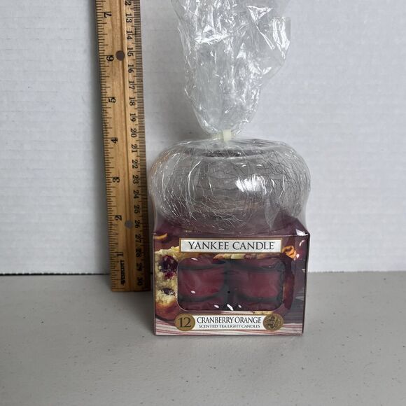 Yankee Candle Cranberry Orange Scent 12 Tea Lights Crackle Glass Jar Retired NEW - Picture 4 of 11